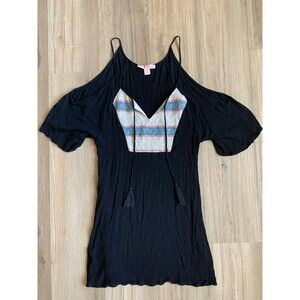 Let Them Eat Cake Women's Lace Front Black Back V-Neck Shoulderless Dress LARGE